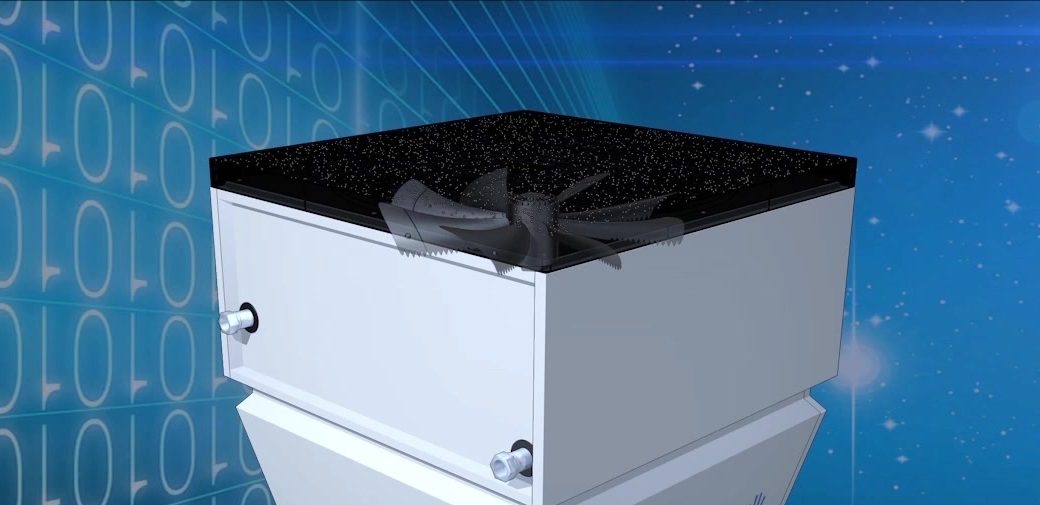 Automatyczne czyszczenie filtrów OXA — sekcja filtracji i wentylator urządzenia